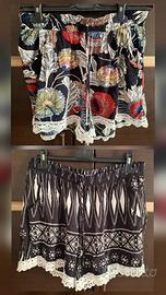 2 pantaloncini shorts neri colorati bohemien fiori