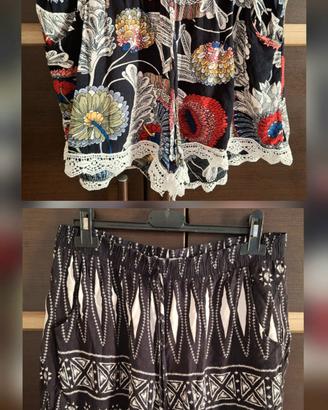 2 pantaloncini shorts neri colorati bohemien fiori