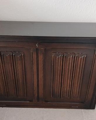 scrivania a scomparsa in legno con inserto in pell