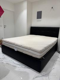 Letto matrimoniale ecopelle nera con contenitore