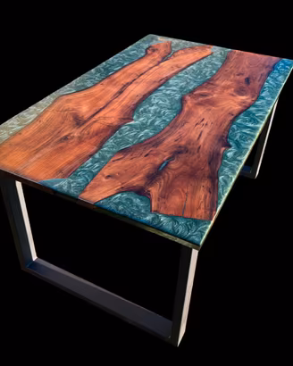 Tavolo noce massello e resina verde 160×95