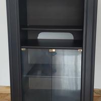 mobiletto porta tv con 2 antine in vetro e ripiani