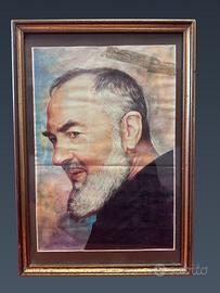 Quadro Padre Pio firmato Musio con cornice vintage