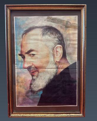 Quadro Padre Pio firmato Musio con cornice vintage
