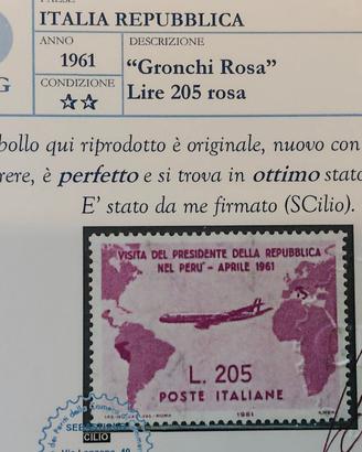 francobollo Gronchi roca con certificato