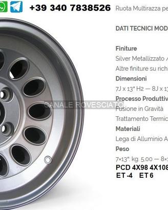 Cerchi ARGTAmM 7-8-9 x 13 4x98 FIAT ALFA
