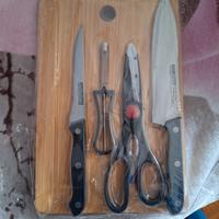 Set Cucina 5 Pezzi Inox + Tagliere in Legno 