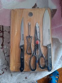 Set Cucina 5 Pezzi Inox + Tagliere in Legno 