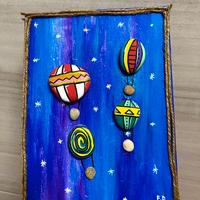 Quadro materico artigianale.Mongolfiere in 3D
