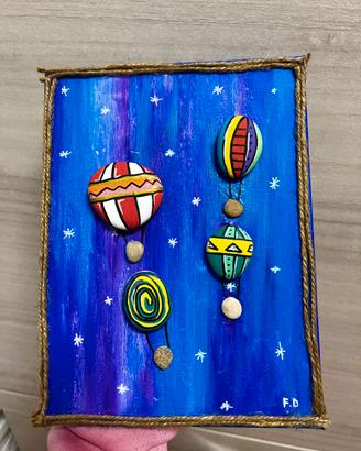 Quadro materico artigianale.Mongolfiere in 3D