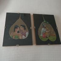 Coppia di dipinti indiani su foglia di pipal 