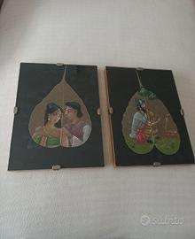 Coppia di dipinti indiani su foglia di pipal 