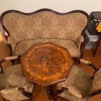 Salotto Luigi Filippo 1840 ca mogano e broccato