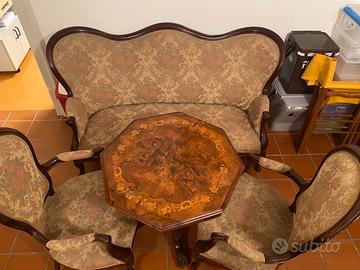 Salotto Luigi Filippo 1840 ca mogano e broccato