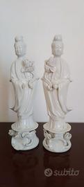 Coppia statuette Guanyin in porcellana bianca