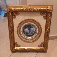 quadro con piatto in capodimonte cornice in legno 
