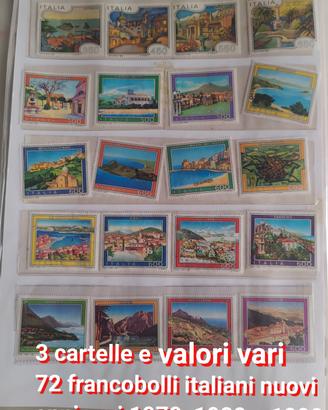 72 francobolli nuovi Italia vari anni 1970-80 e 90
