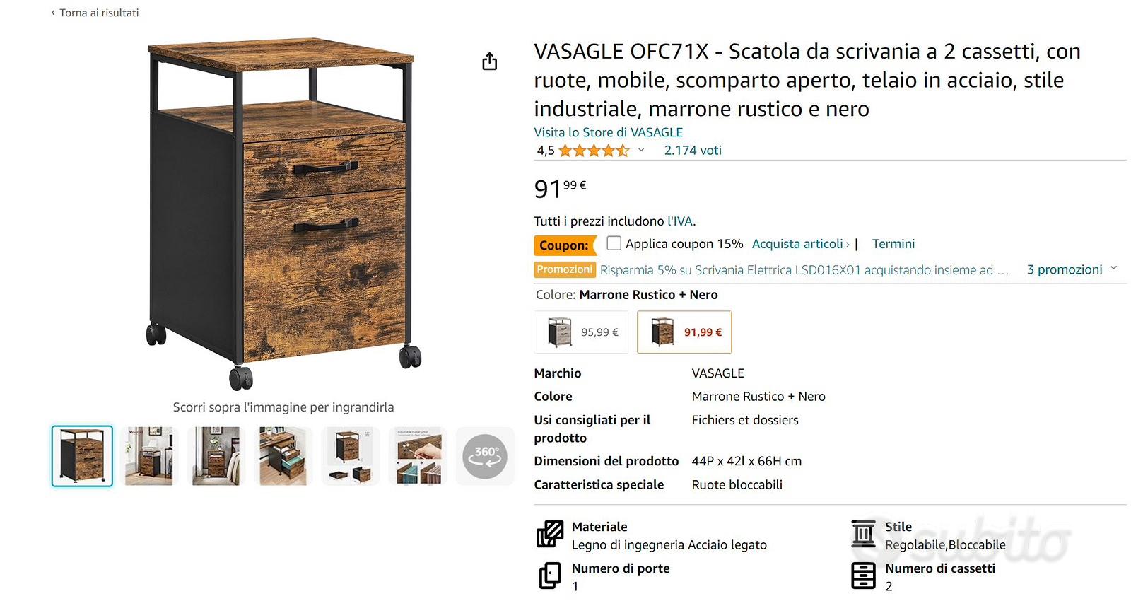 VASAGLE Mobile da Bagno, Mobiletto per Bagno Stretto