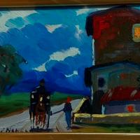 Quadro pittorelabronico"Notturno con carrozzella"