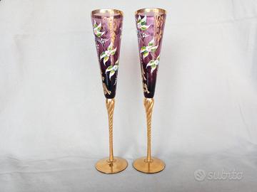 Coppia bicchieri vintage alti, vetro di Murano