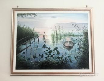 Quadro dipinto originale -Lago con barca