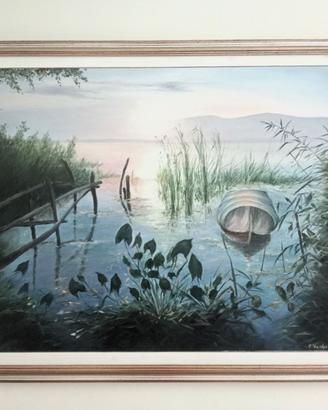 Quadro dipinto originale -Lago con barca