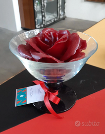 Elegante Ciotola in Vetro con Candela a Rosa Rossa