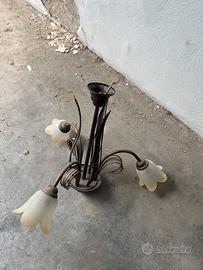 Lampadario classico 3 luci in ottone e vetro