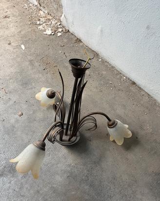 Lampadario classico 3 luci in ottone e vetro