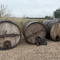 Botti di vino e torchio antico