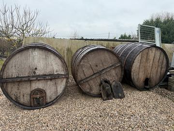 Botti di vino e torchio antico