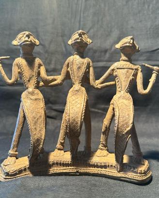 Antica scultura tribale indiana in bronzo, 3 figur