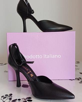 Scarpe donna tacco nere pelle