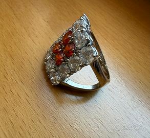 Anello bigiotteria pietre rosse e bianche