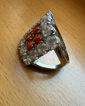 Anello bigiotteria pietre rosse e bianche