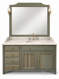 Mobile bagno vintage in legno con lavabo, marmo, s