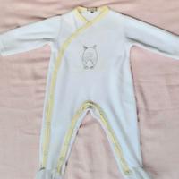 Tutina bianca /gialla cotone  con  gufetto 3 Mesi