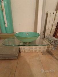 Lavello bagno da appoggio con top in vetro