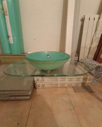 Lavello bagno da appoggio con top in vetro