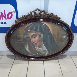STAMPA RELIGIOSA MADONNA CORNICE OVALE LEGNO FESTO