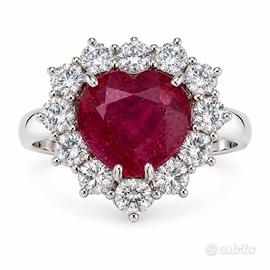 Anello rubino a cuore 4ct e diamanti