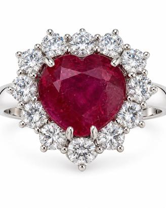 Anello rubino a cuore 4ct e diamanti