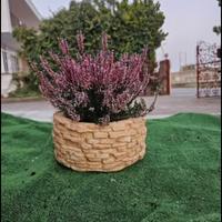 Vaso cestino fiori rotondo in cemento da giardino