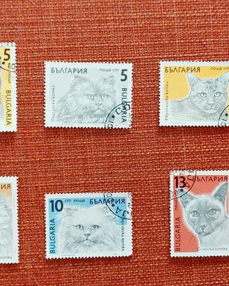 6 francobolli 1989 Bulgaria Gatti