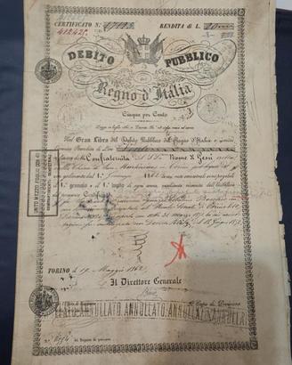 Debito pubblico Regno d'Italia 1862 rendita 5%