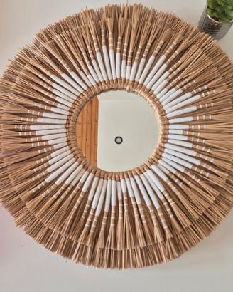 Specchio tondo in rattan