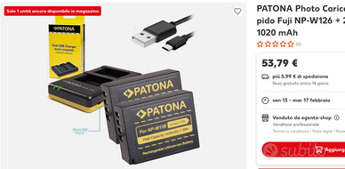 2 batterie Fuji NP-W126 e Caricatore PATONA
