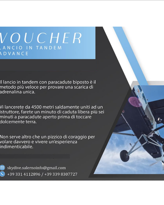 VOUCHER LANCIO TANDEM ADVANCED SKYDIVE SALERNO