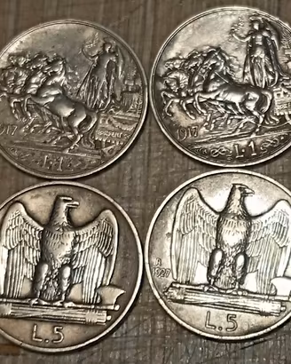 #2202 - 4 monete Regno d’Italia 1 e 5 Lire Argento