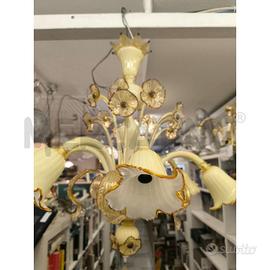 LAMPADARIO MURANO 6 BRACCIA GIALLO OCRA